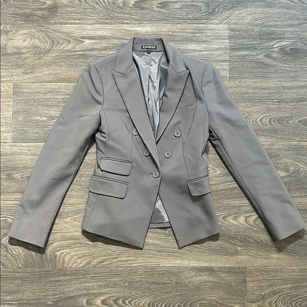 Express Gray Blazer Tailored Look Cinched Structured Waist Business Suit Size 2
